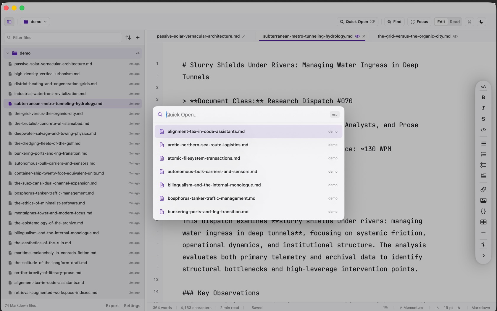 Verso Quick Open over the editor